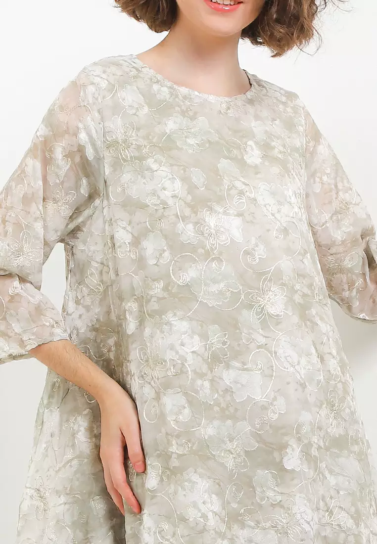 Gold Embroidery Flo Print Jacq Bubble Tunic