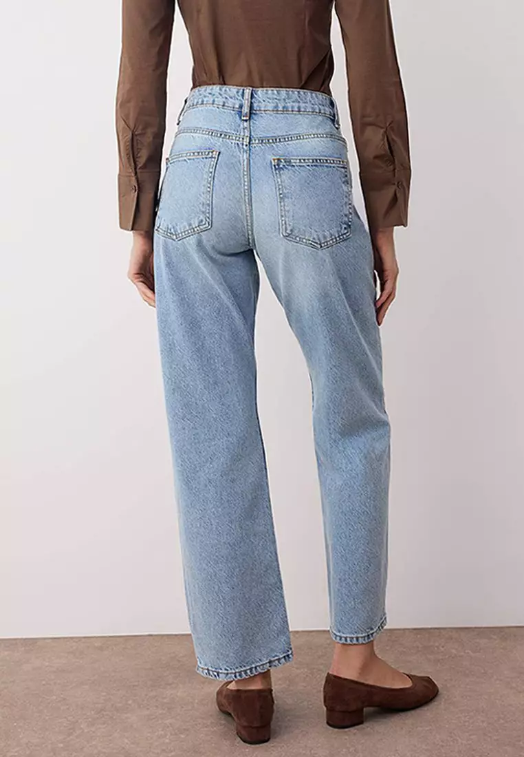 Light Blue High Waist Relaxed Straight Cut Straight Leg Jeans Twoaw26Je00063