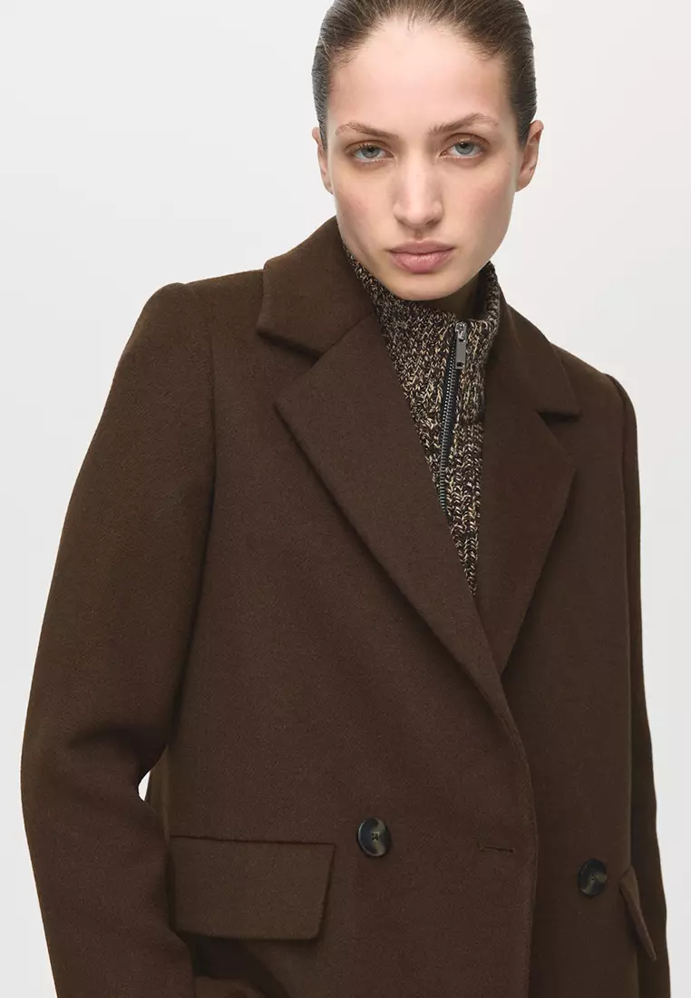 Double-Button Wool Blend Coat