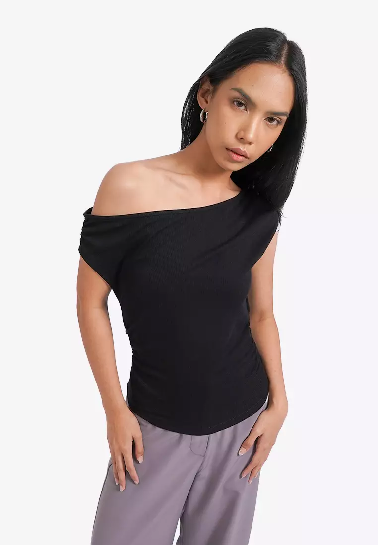 Asymmetrical Sleeveless Ruched Top