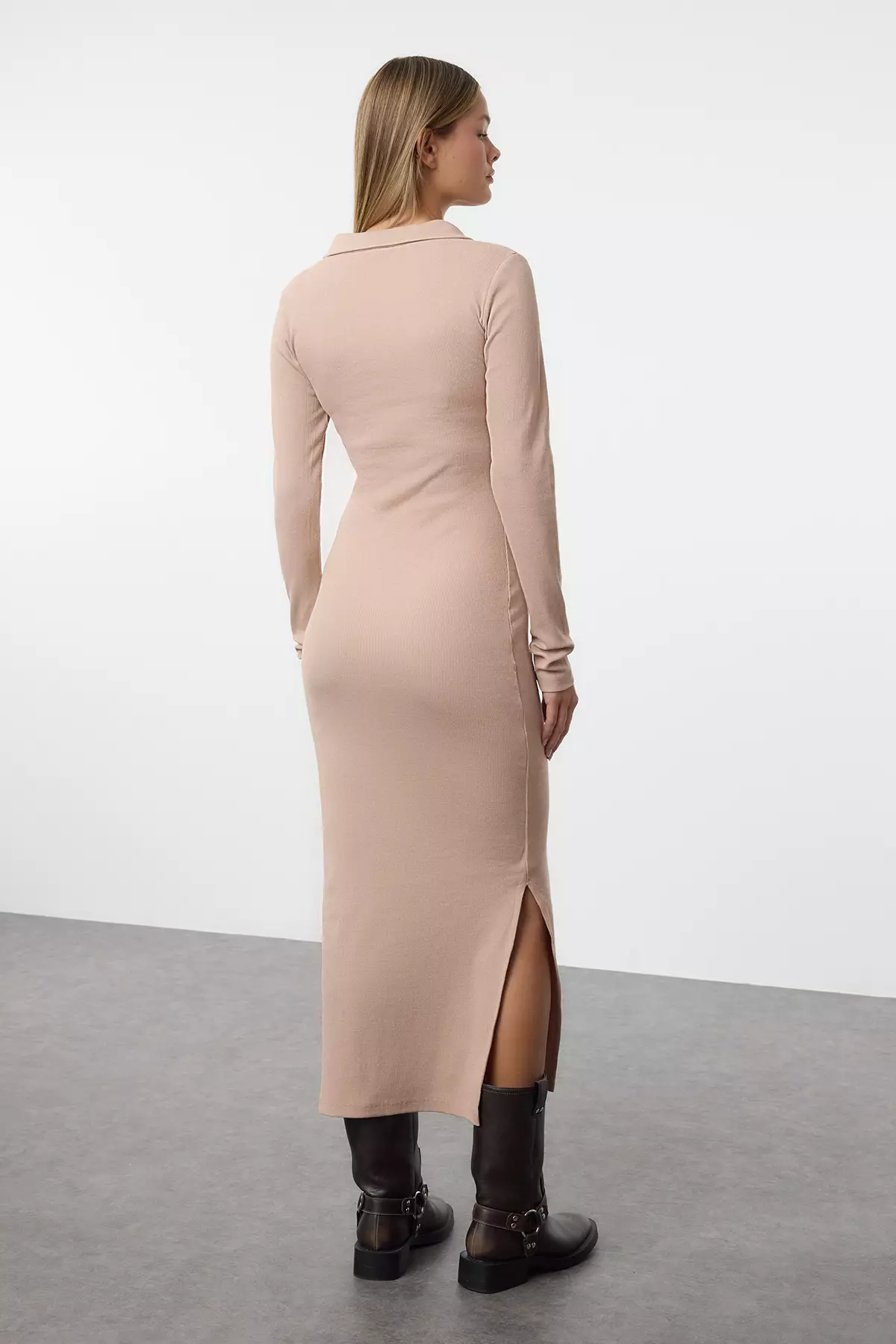 Lace Up Slit Midi Dress