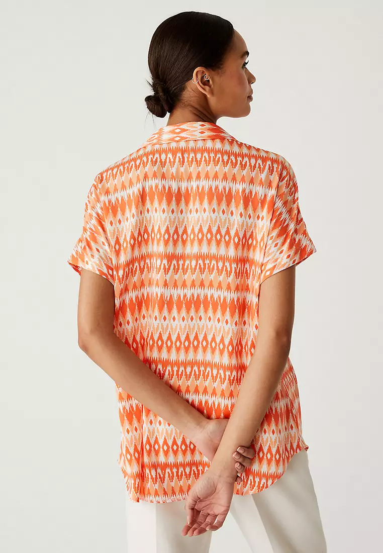 Satin Printed Popover Blouse