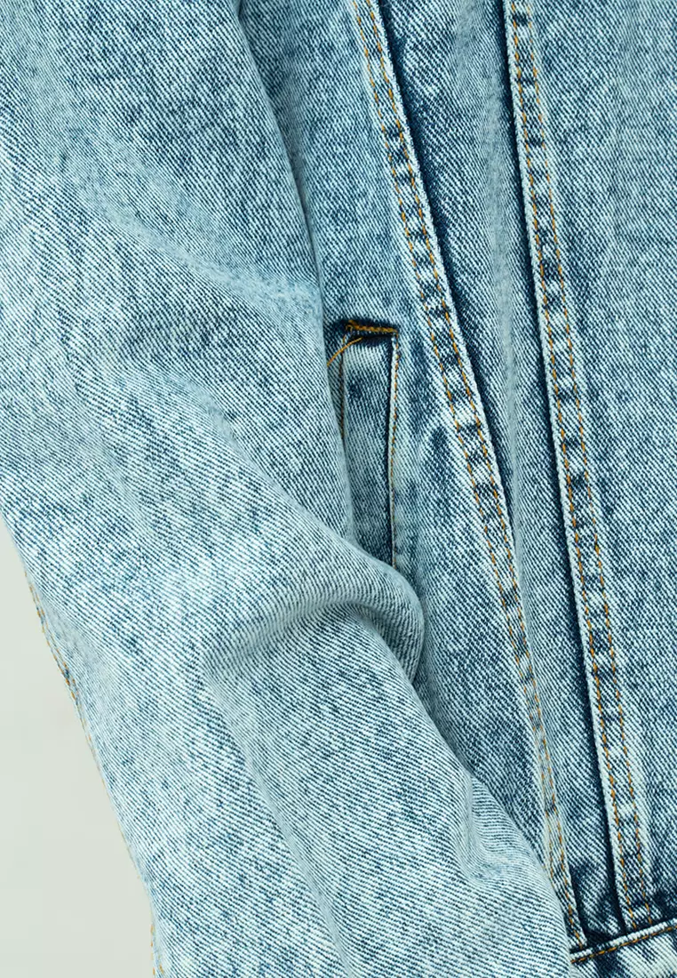 Houseofcuff Jaket Jeans Wanita Polos Tebal Jaket Denim Biru Pudar