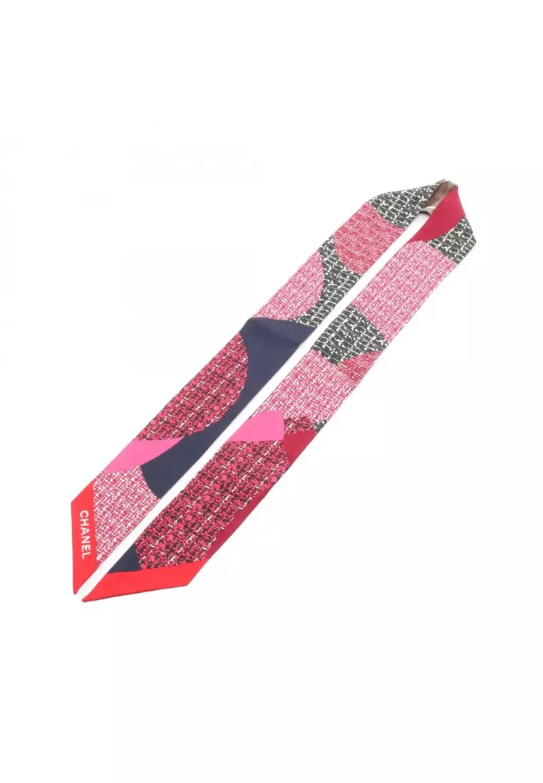 Buy Chanel Pre-Loved Chanel coco mark ribbon scarf silk Pink red Navy ...