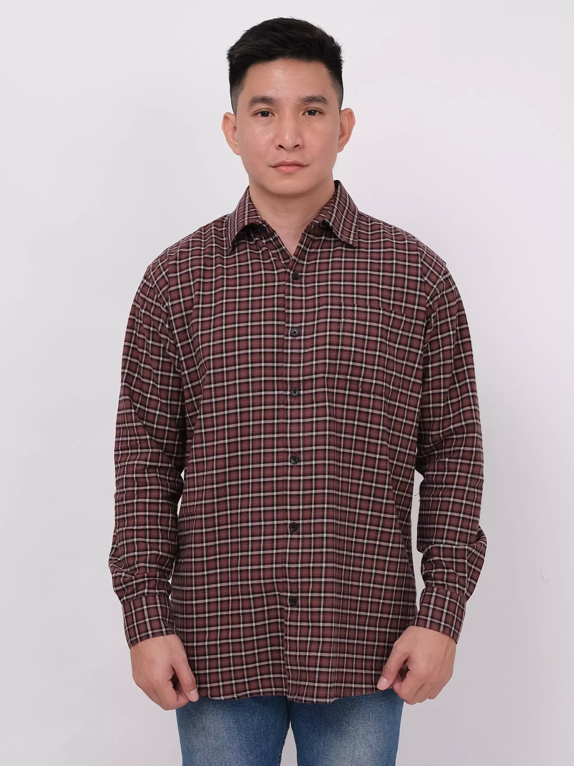 Kemeja Flannel Lengan Panjang Cokelat Tua Kotak-Kotak 16843