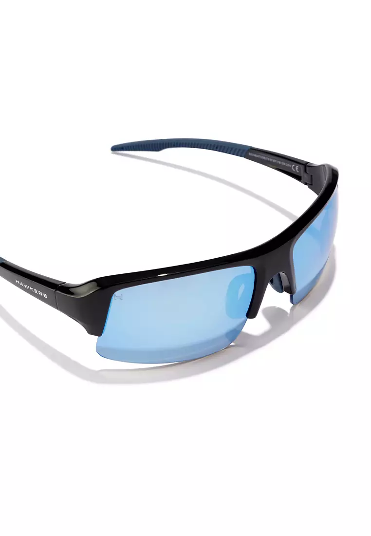 HAWKERS Black Blue Chrome BAT Sunglasses for Men and Women, Unisex. UV400 Protection. Official Product designed in Spain