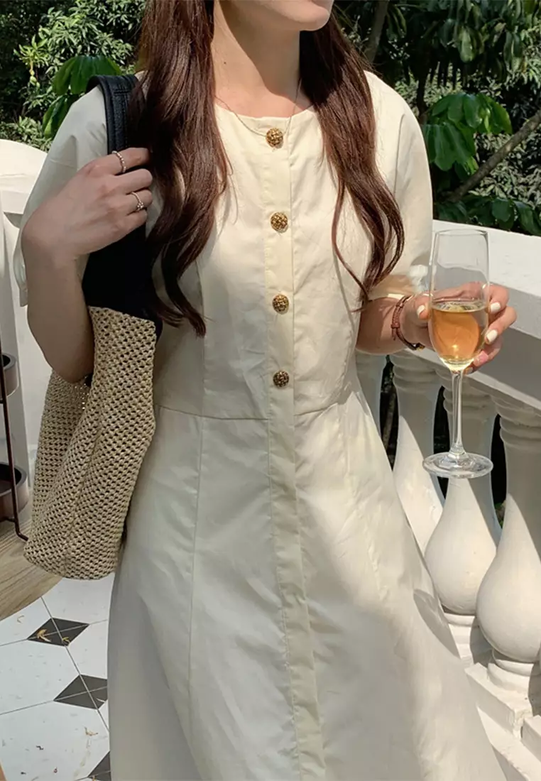 2025 French-inspired Vintage Chic Single-Breasted Dress CA061329KI