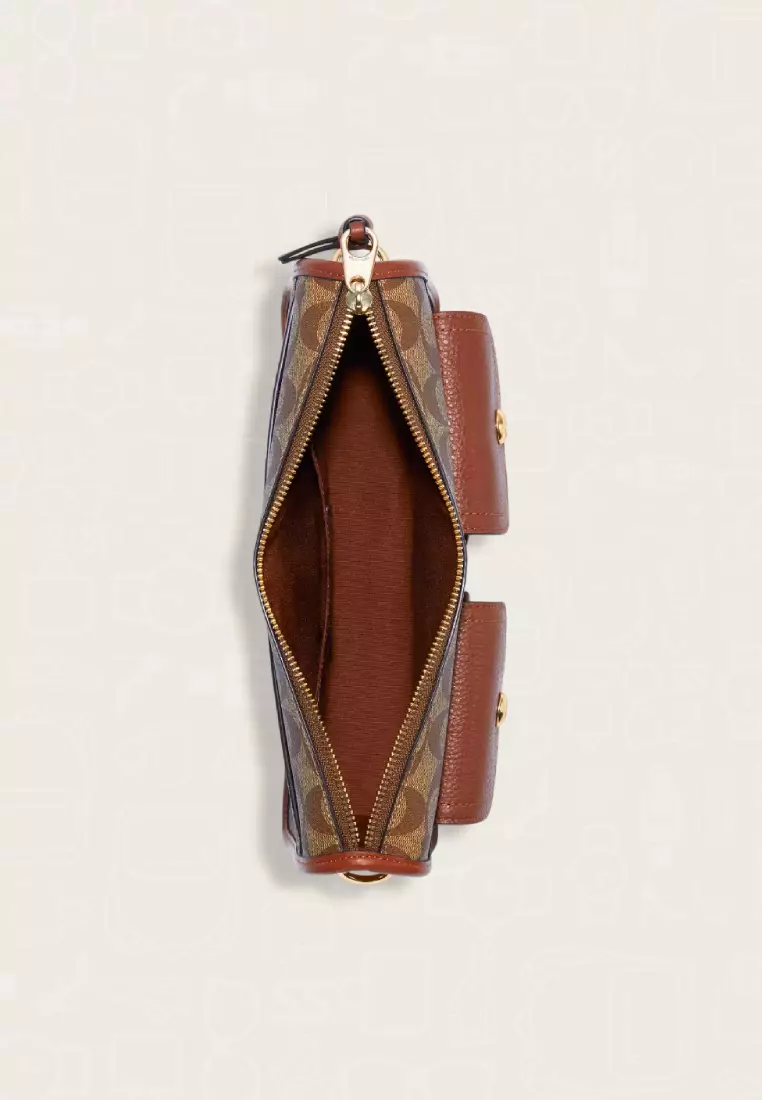 Coach Pennie Crossbody With Coin Case In Signature Canvas Khaki Redwood