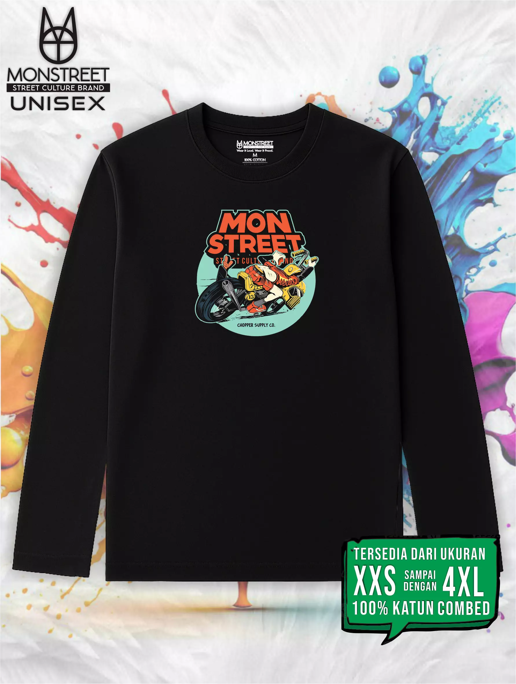 Monstreet Kaos Katun Combed 24S Grafis Reguler Fit Lengan Panjang Hitam Tshirt LUTR48 Cotton Combed 24S Graphic Tshirt Regular Fit Full Sleeve Black Tshirt