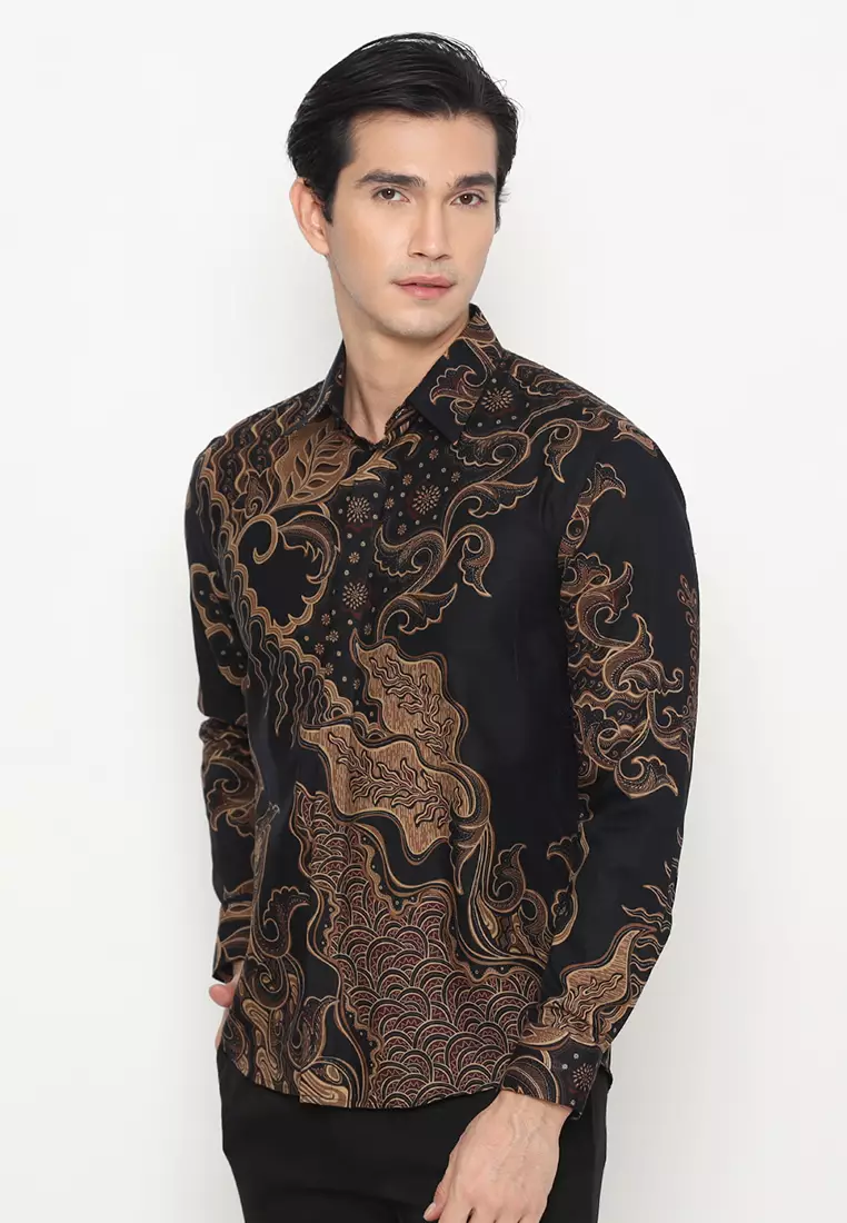Kemeja Batik Pria Ganesha - Black/Brown