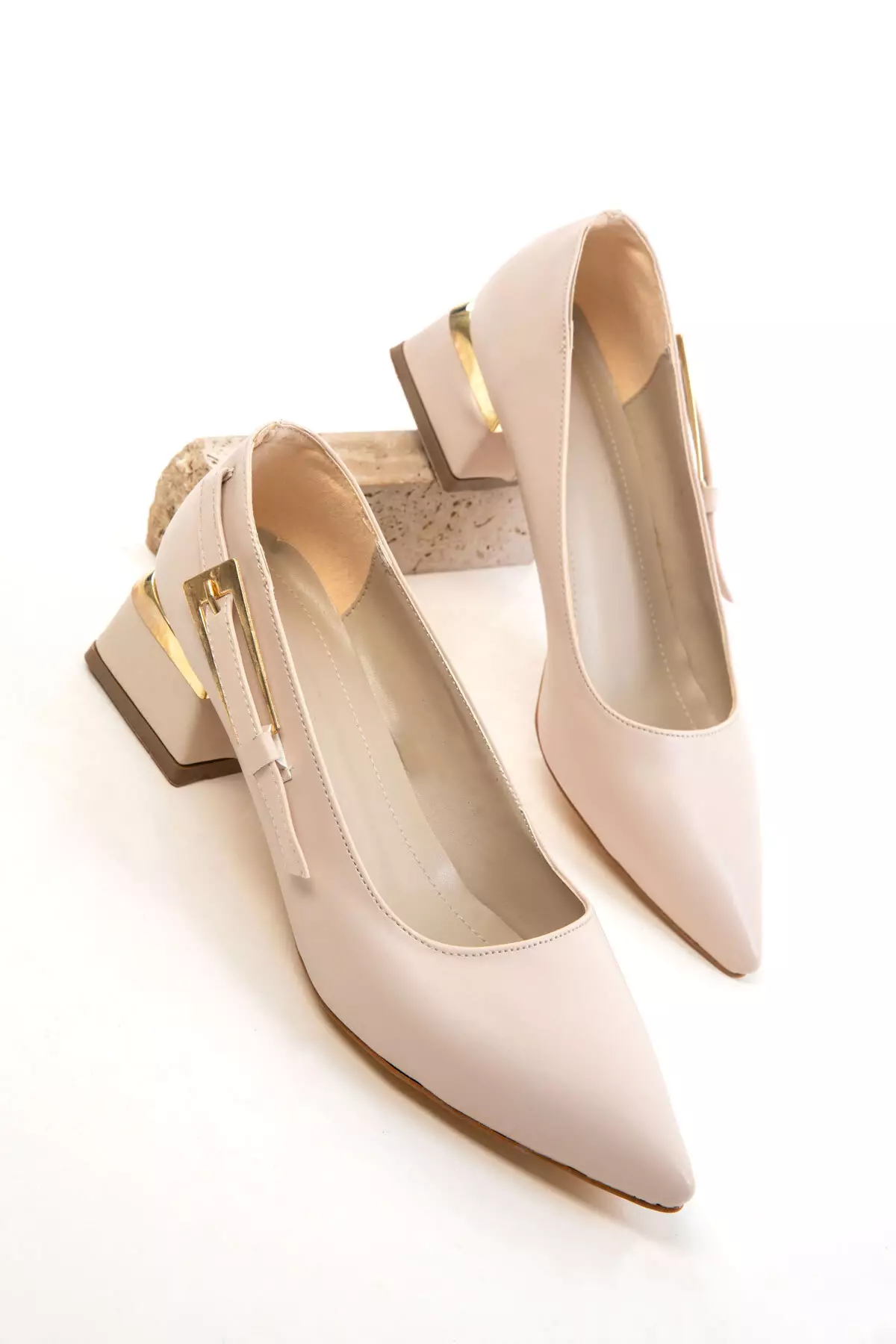 Beige Women's Classic Heeled Shoes 20366