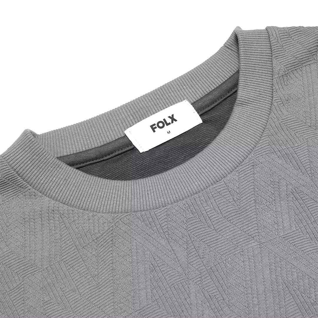 Color-Block Sleeves Diamond Texture T-Shirt Grey