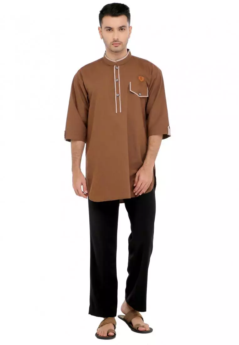 Baju Koko Gamis Muslim Pria Arfan - Coklat