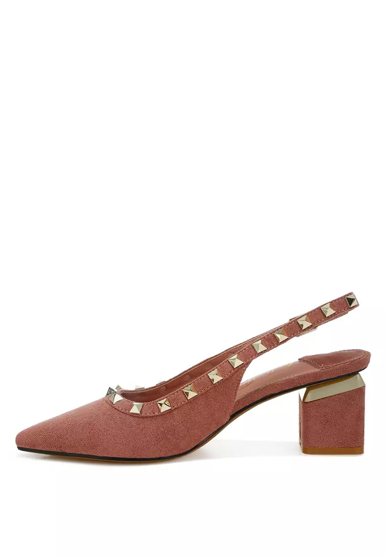 Sandal Microfiber Hiasan Stud dalam Warna Blush