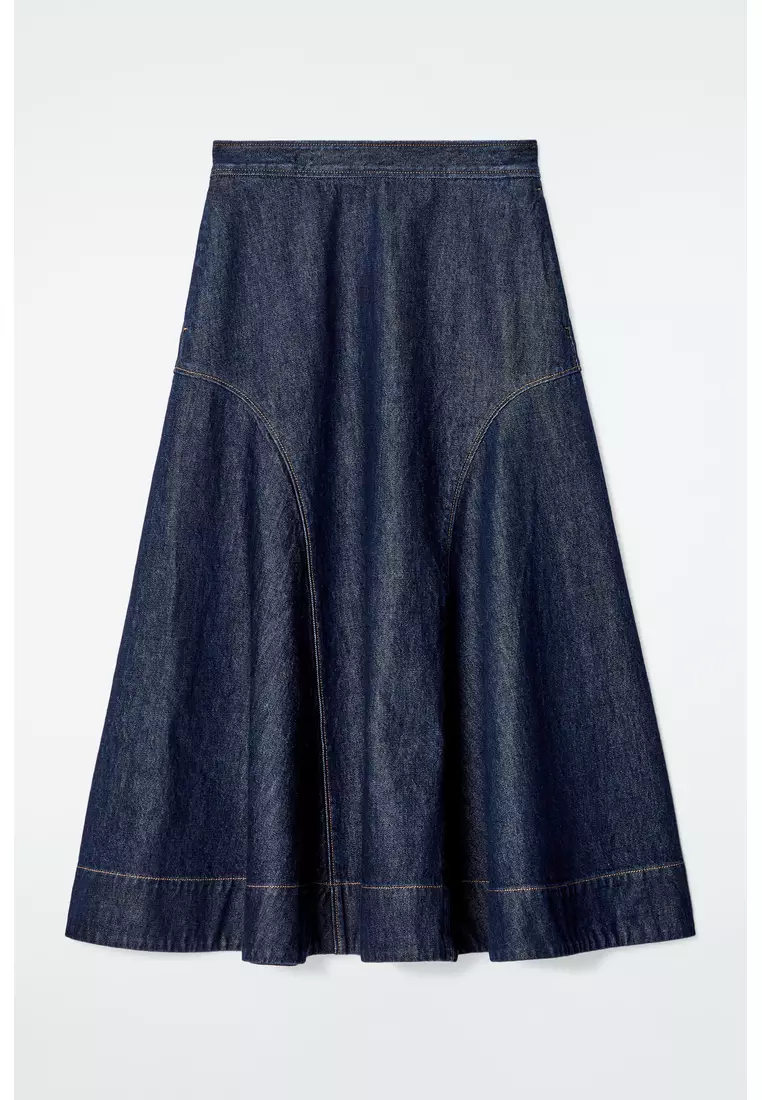 RAW DENIM A-LINE MIDI SKIRT