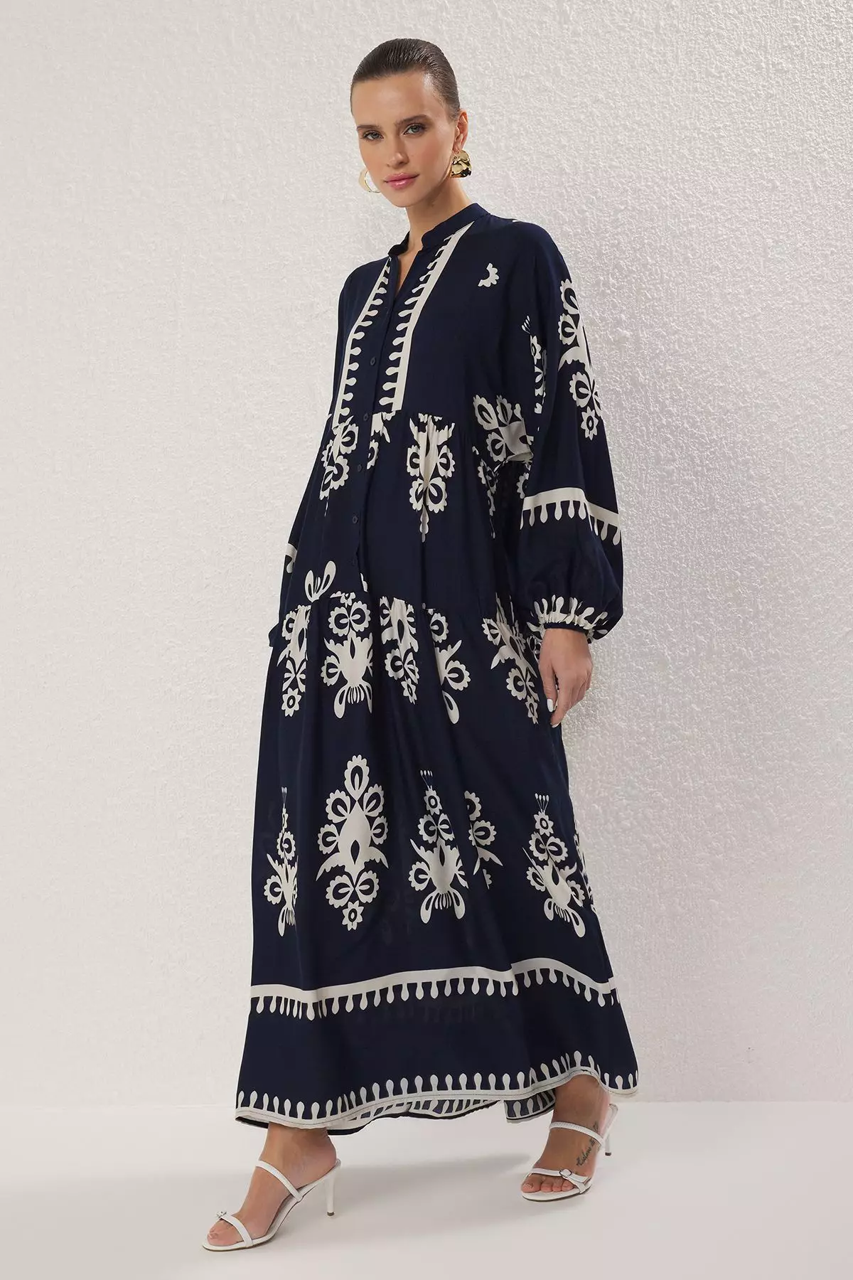 Navy Blue Viscose Woven Dress TCTSS24EB00221