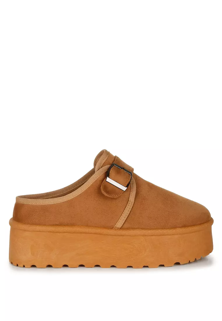 London Rag Buckle Strap Platform Classic Slip-On in Tan