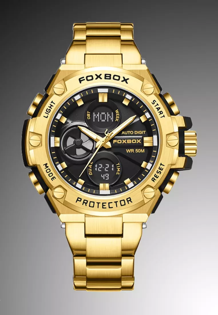 Buy LIGE FOXBOX Chronograph Unisex IP Gold & Metal Alloy Quartz Watch ...