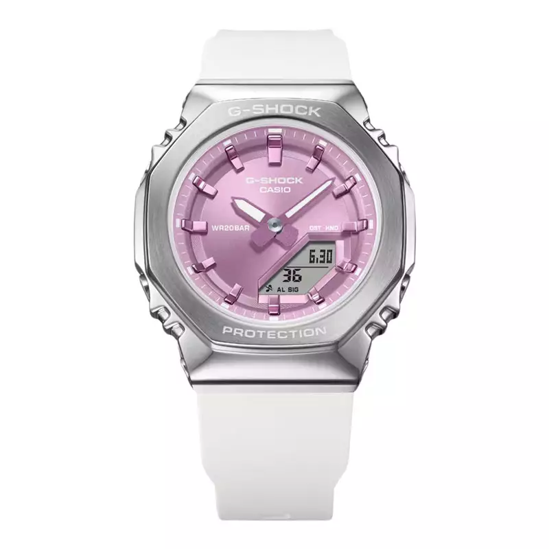 Jam Tangan Wanita Casio G-Shock GM-S2110-7A6ER CasiOak Digital Analog Purple Dial White Resin Band