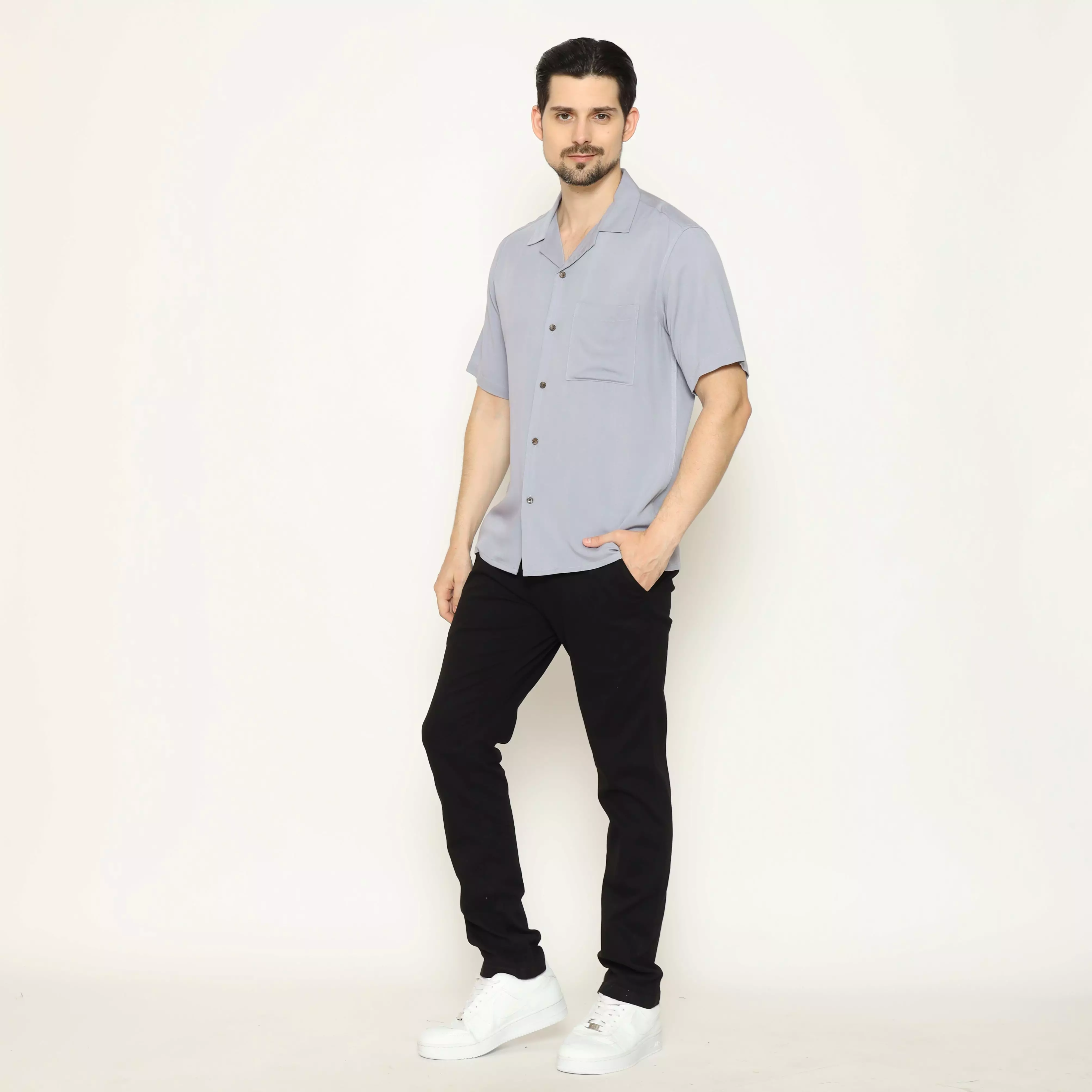 MAGINOT Kemeja Pria Basic Cuban Collar Rayon Pendek GREY