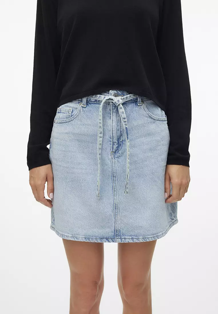 Waist belt denim skirt hot sale