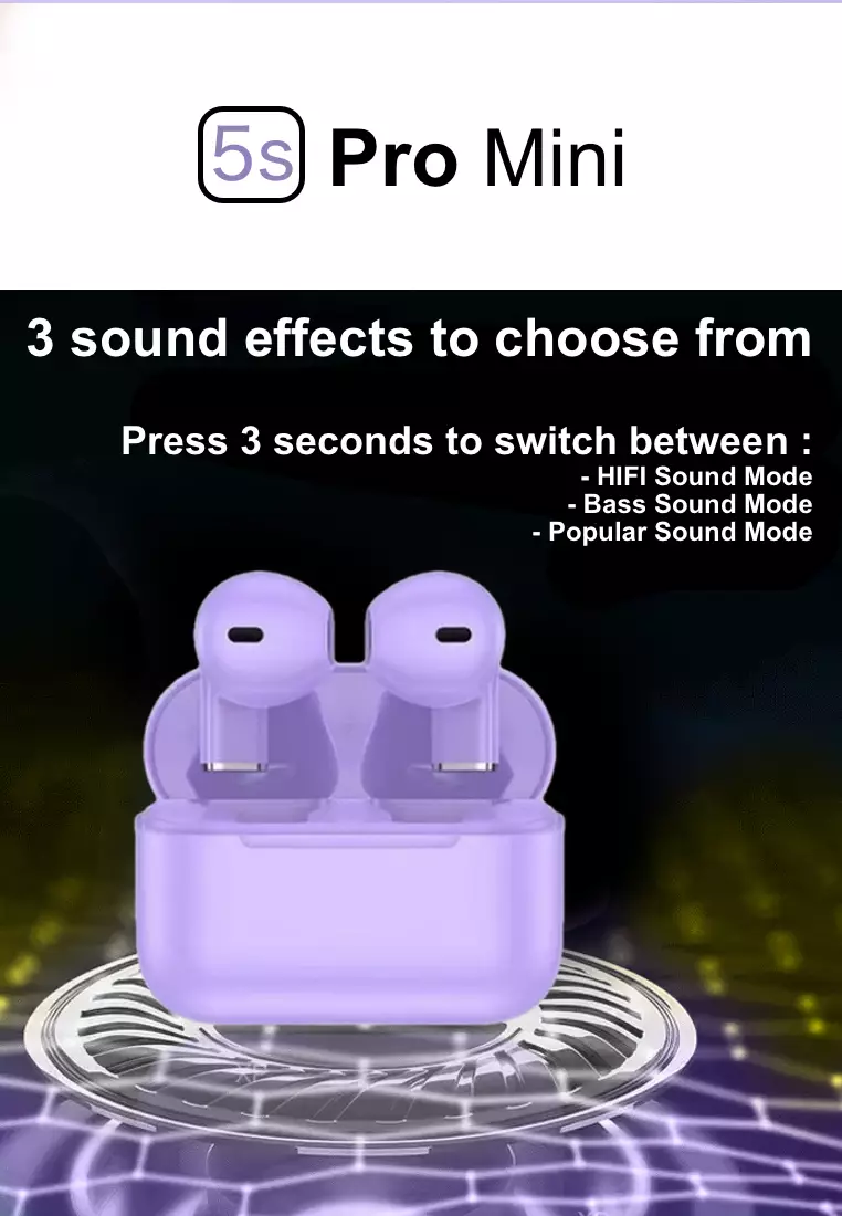 Value Deal - 5s PRO MINI Wireless Earphones - Purple + Mini Wireless Bluetooth Retro Vintage Speaker - White