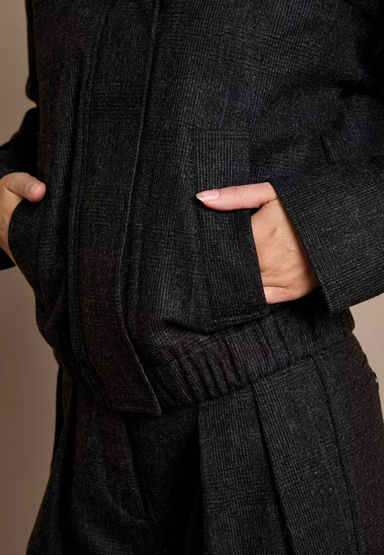 GWD Lewlyn Grey Checked Bomber Jacket