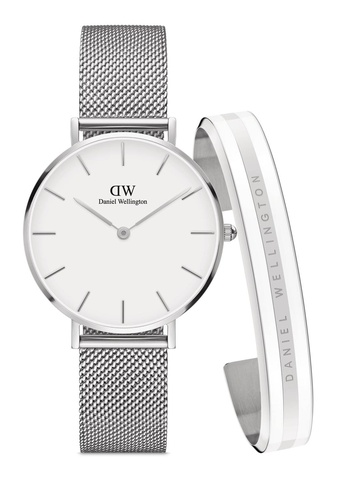 Daniel Wellington Gift Set - Petite Watch for women + Emalie Bracelet Satin White Silver Small | Buy Daniel Wellington Online | ZALORA Hong Kong