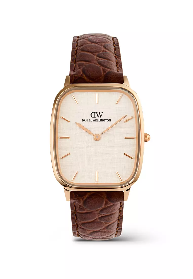 Marlon Croc Brown Belly Linen Off-White Rose Gold - Men Watch Stainless Steel Leather Strap DW Official Authentic Original