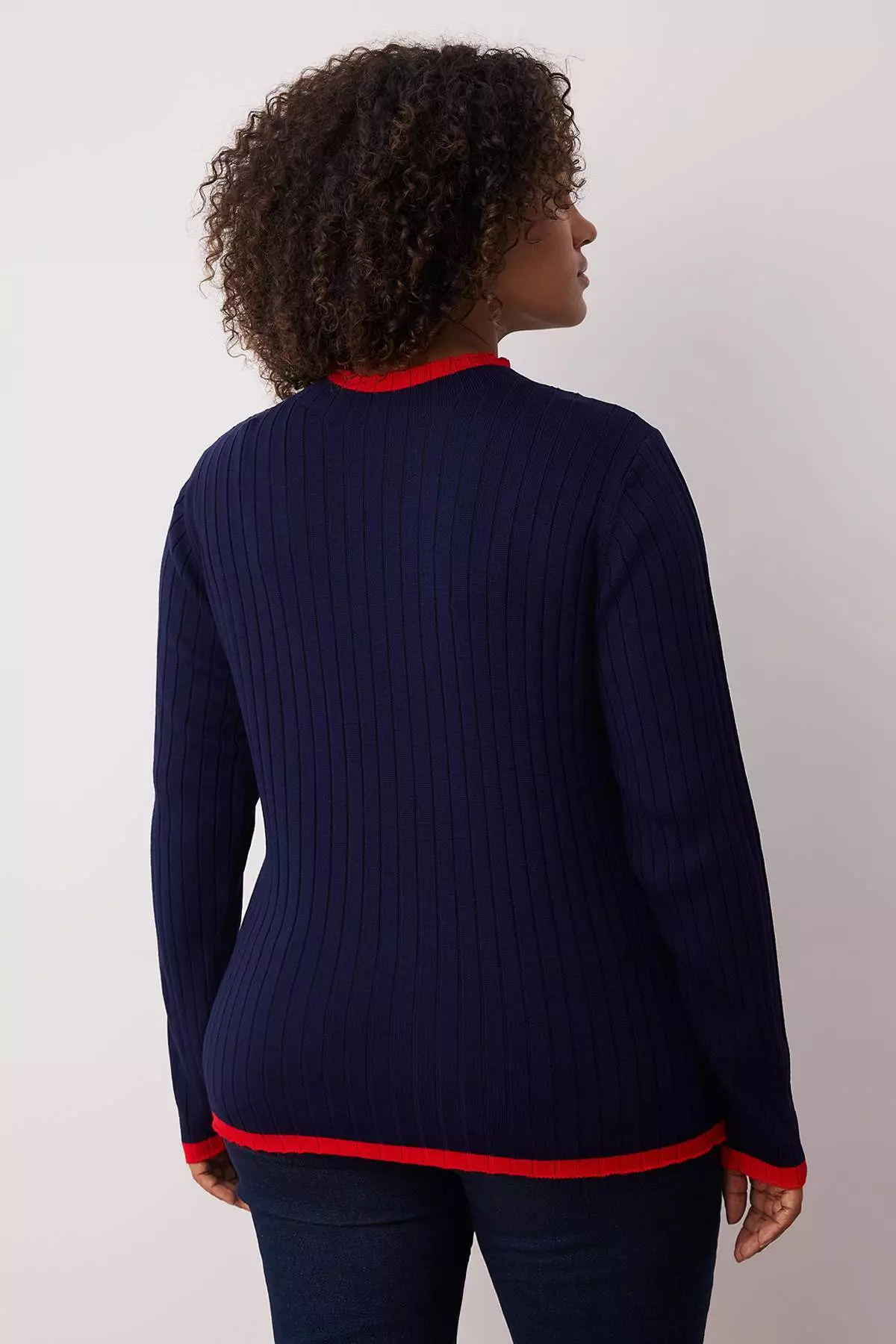 Navy Blue Corded Collar Detailed Knitwear Sweater Tbbaw24An00029