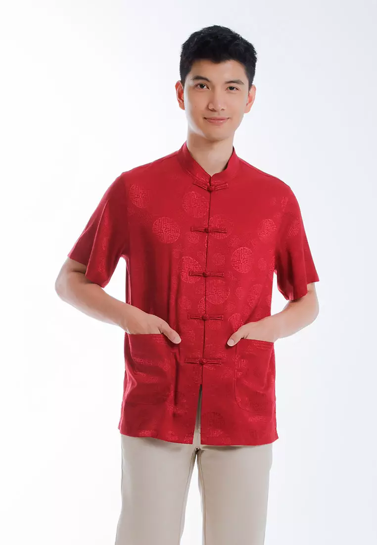 Alain Delon Mens CNY Tang Fu Short Sleeve - 14526001-75Red