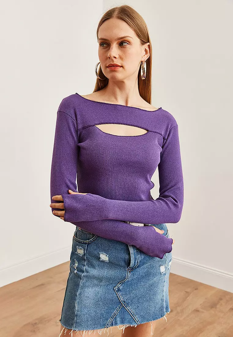 Buy Olalook Robe Cut Out Finger Detailed Flexible Crop Blouse 2026 ...