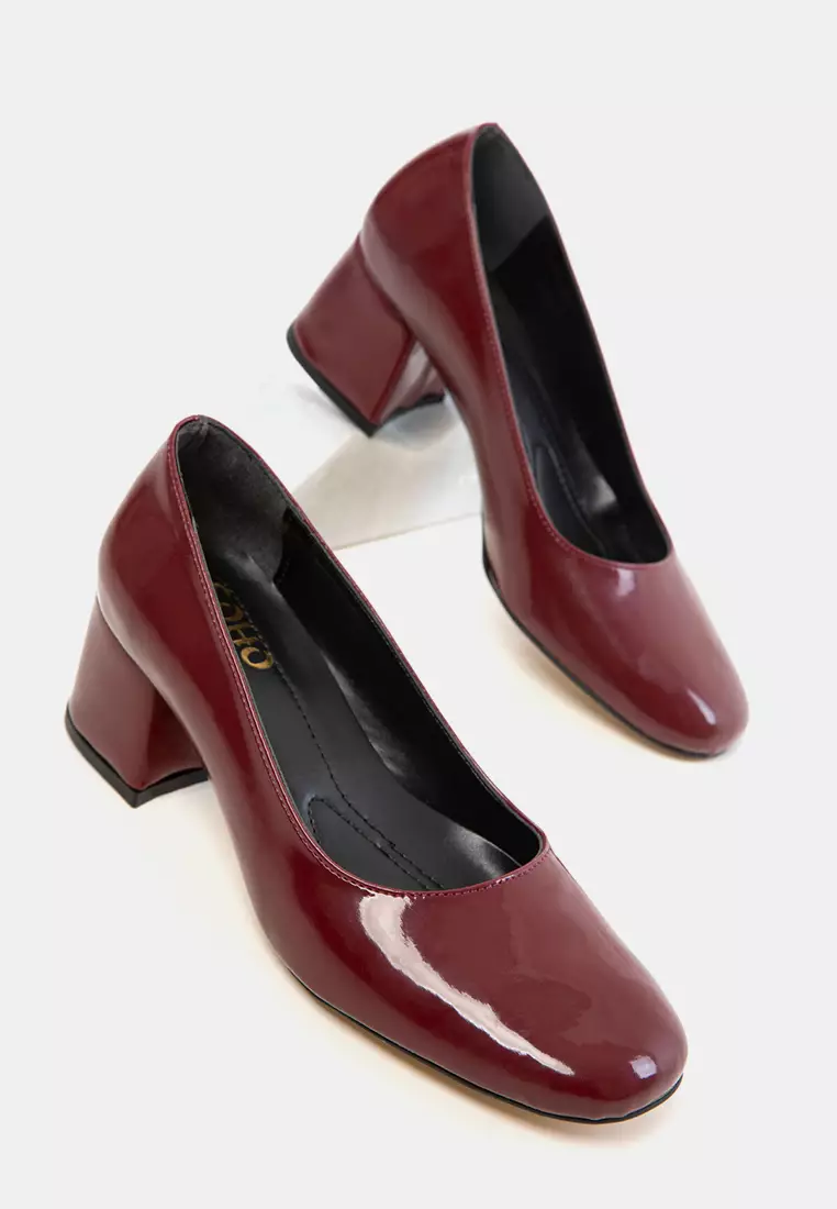 Burgundy Patent Leather Women'S Classic Heeled Shoes 20808