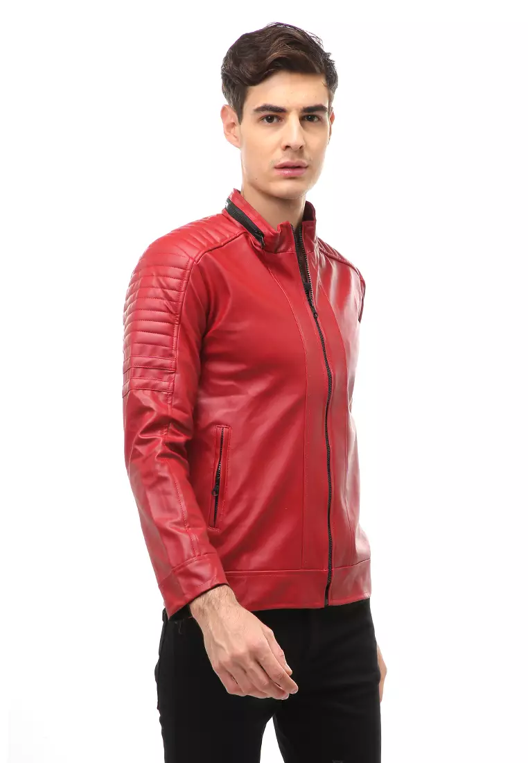 Halbert Outerwear Jaket Kulit Pria Waterproof & Windproof Material Leather ORIGINAL - Red