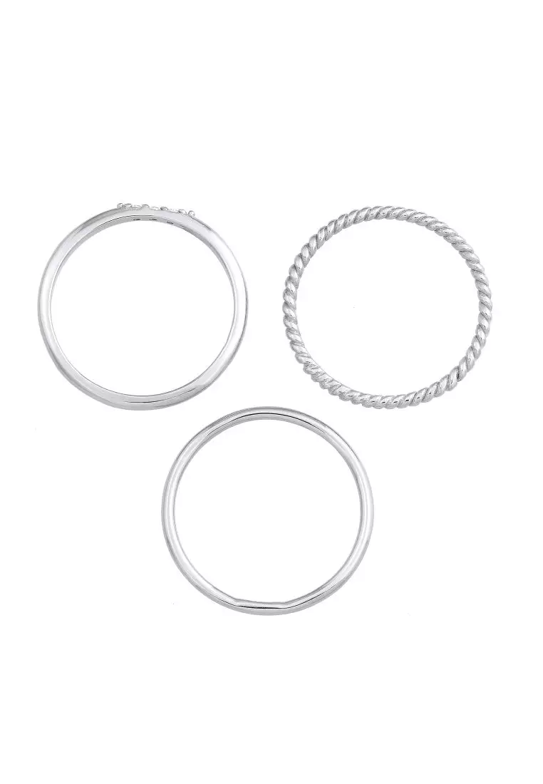 Cincin Perhiasan Perak 925 Wanita Stacking Basic Set Of 3 Zirconia Crystals
