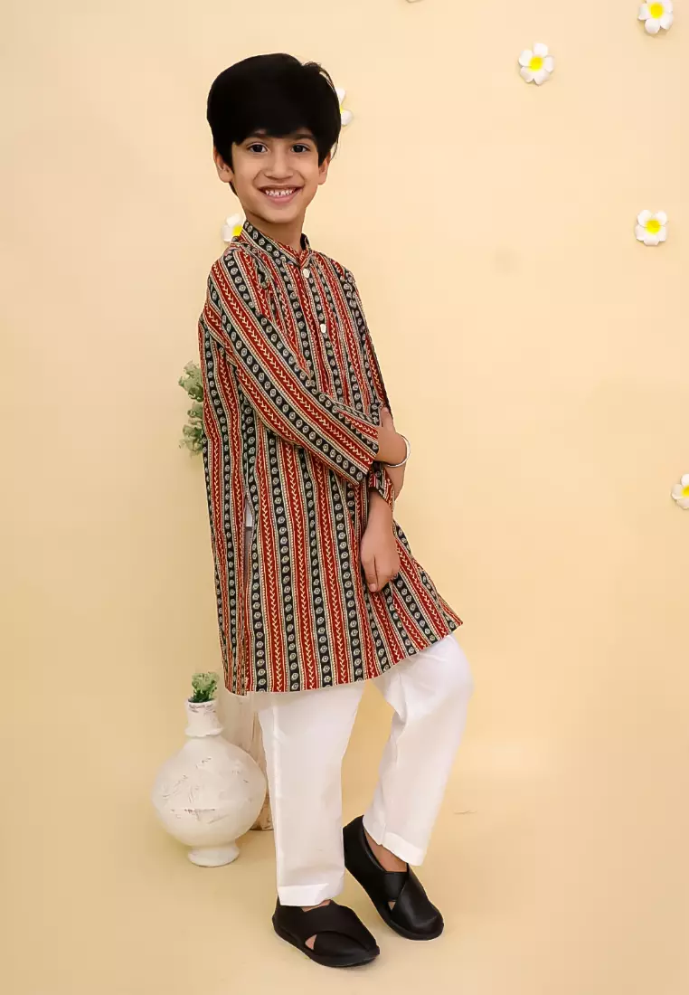 The Mom Store 卡拉姆卡里男童库尔塔套装 - 栗色