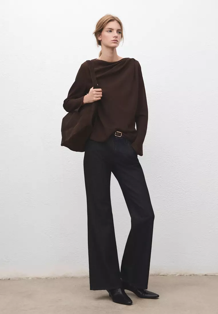 Draped Boat-Neck Blouse