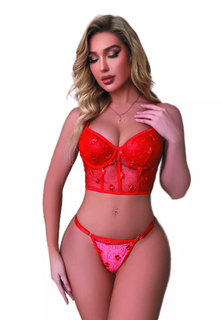 Buy LYCKA LEB3164 Lady Sexy Sleeveless Bodysuit Nightwear and Panty Two  Pieces Set Red in Red 2024 Online