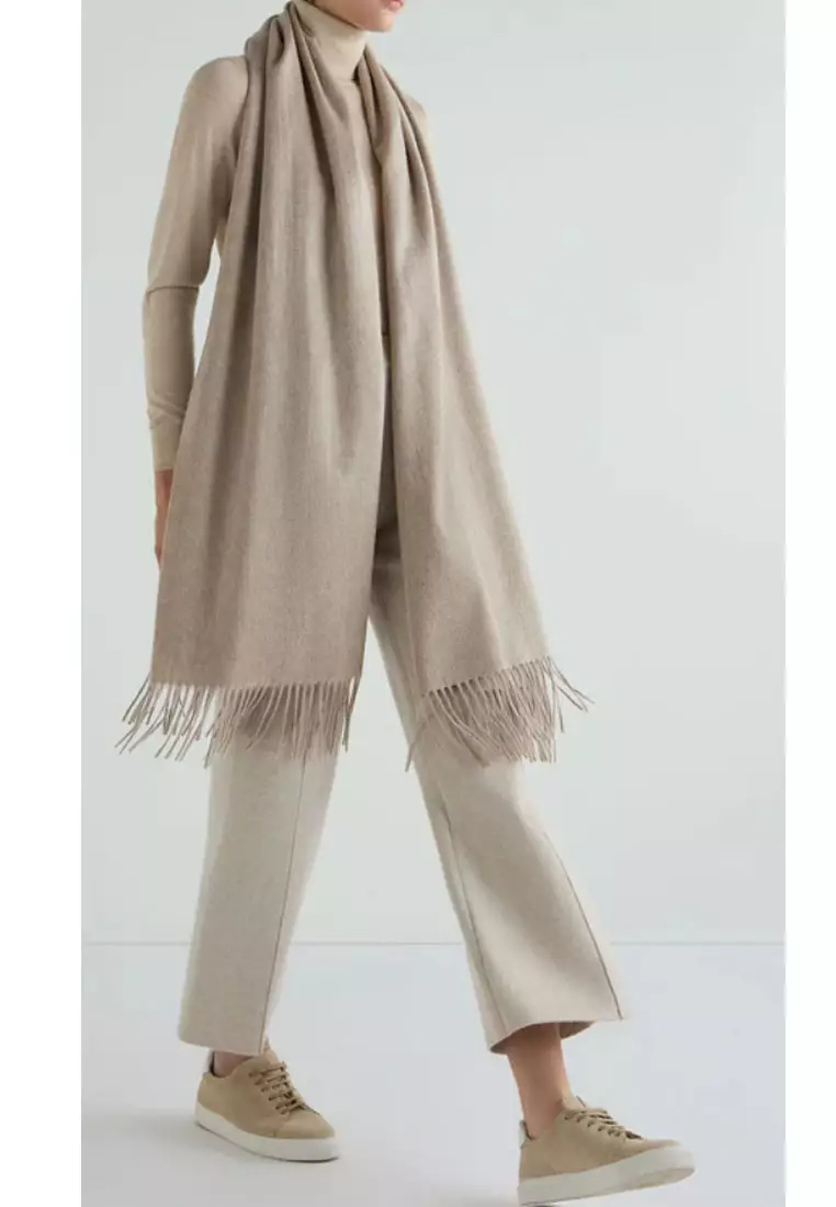Aksesoris Wanita Virgin Wool Cashmere Shawl Syal Wanita Kasmir Wheat White