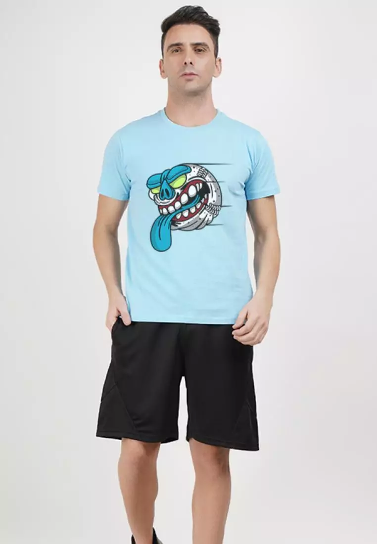 Baseball Graphic Aqua Blue  Cotton Short Sleeve Essential/Workout T-Shirt