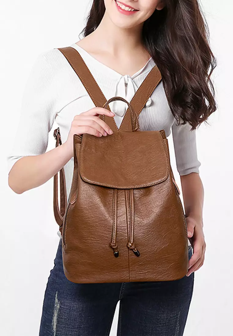 Stylish Faux Leather Flap Backpack JW NN-6636