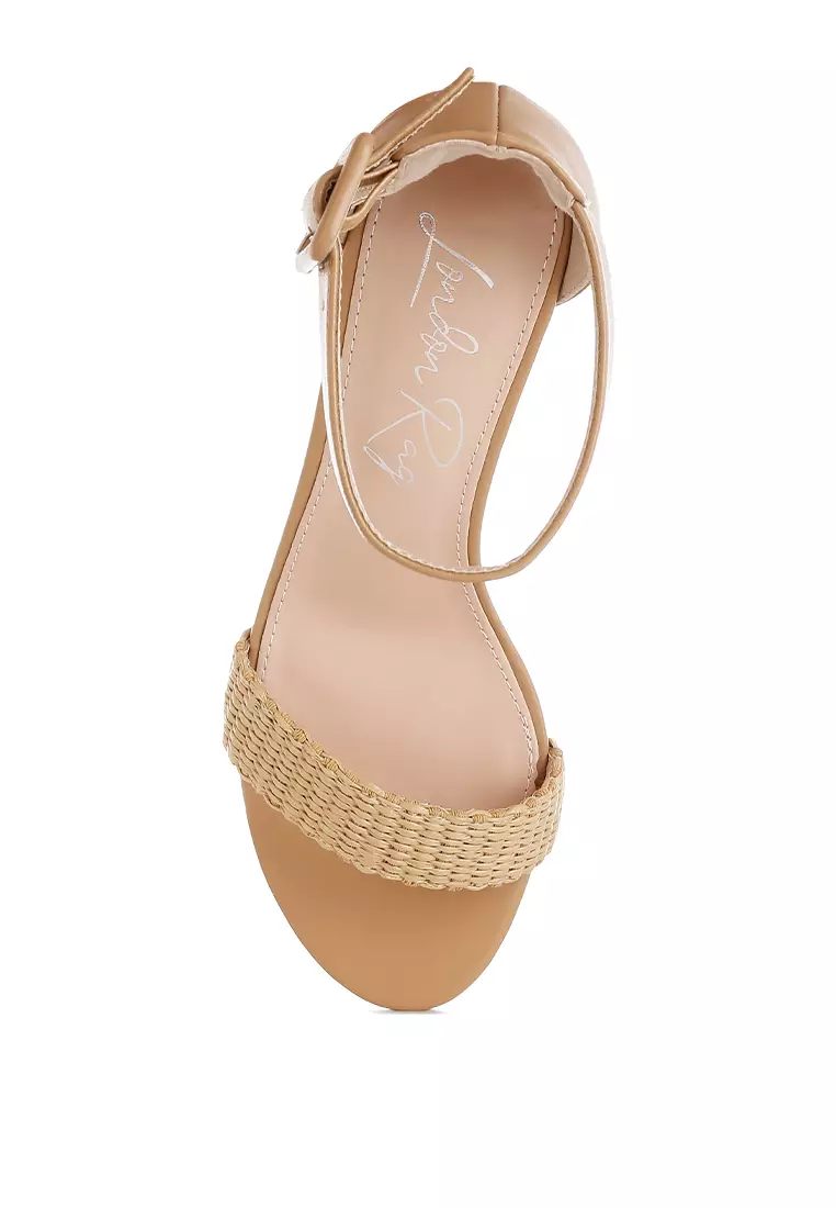 Sandal hak anak kucing Rafia warna Natural