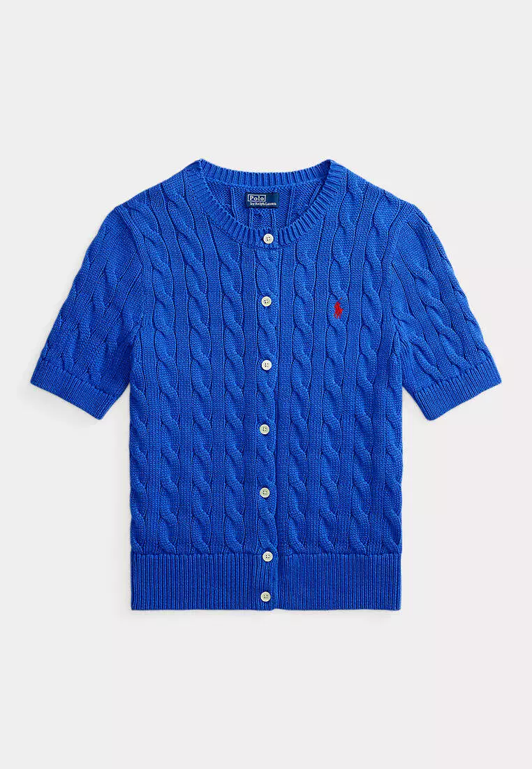 Polo Ralph Lauren Women Cable-Knit Cotton Short-Sleeve Cardigan