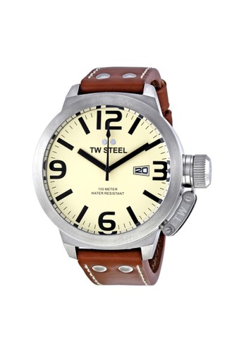 Canteen steel case 3 hands date - Cream dial Brown leather strap