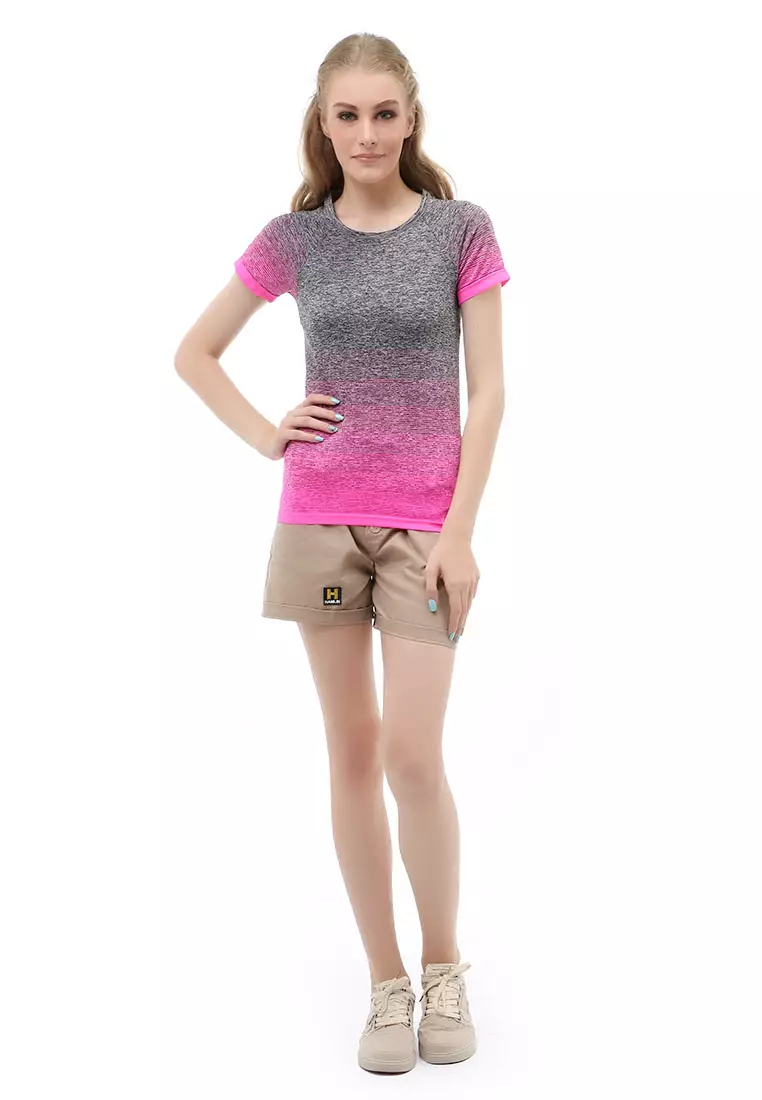 Wish Baju Olahraga Kaos Sport Wanita Lengan Pendek Material Polyester ORIGINAL - Pink