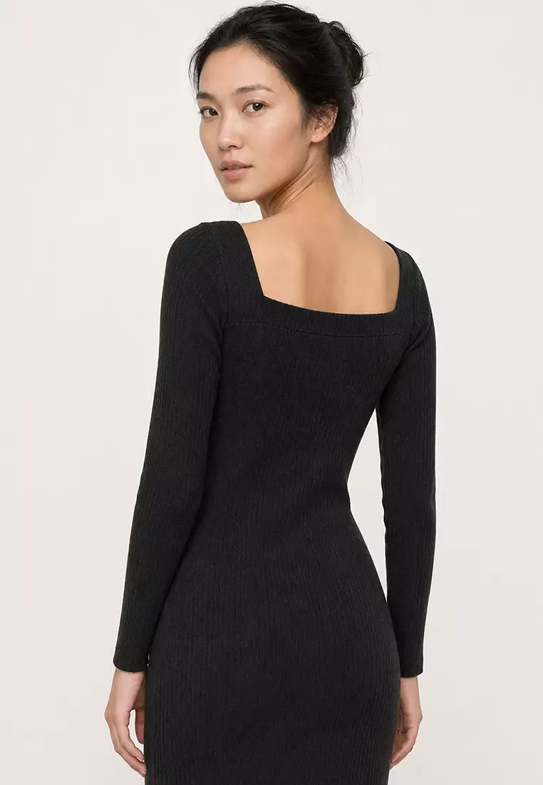 Alacati Women's Black Square Neck Long Sleeve Midi Length Interlock Fabric  Dress 2026 | Buy Alacati Online | ZALORA Hong Kong