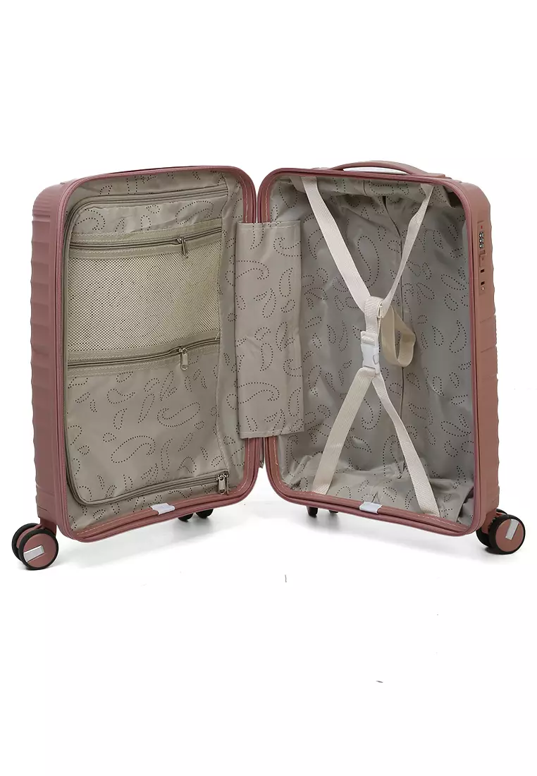 Carlton Koper Size 20inch Unisex Lock Anti Theft Zipper Suitcase Material Fiber ORIGINAL - Rose Gold