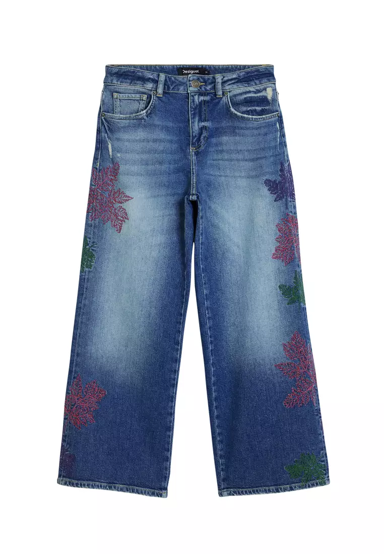 Embroidered culotte jeans