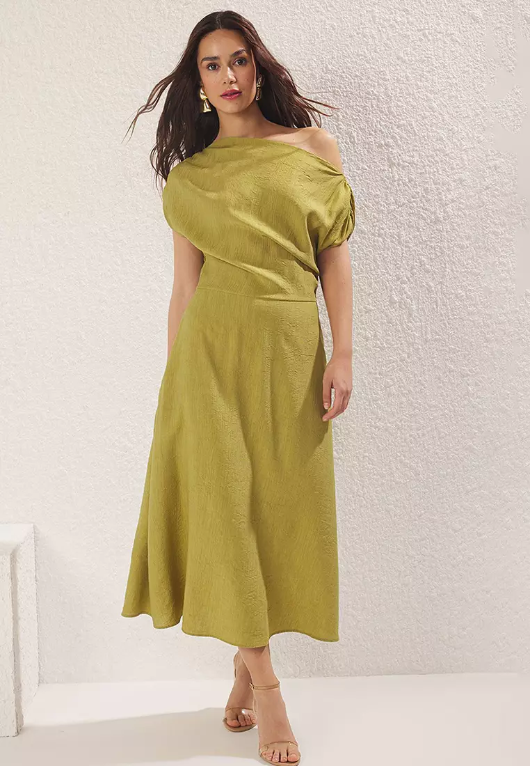 princess polly baby blue dress Midi Dress Green Bateau Neckline Dress Green Work Semi Formal Dress Boat  Neck Sleeveless A Line