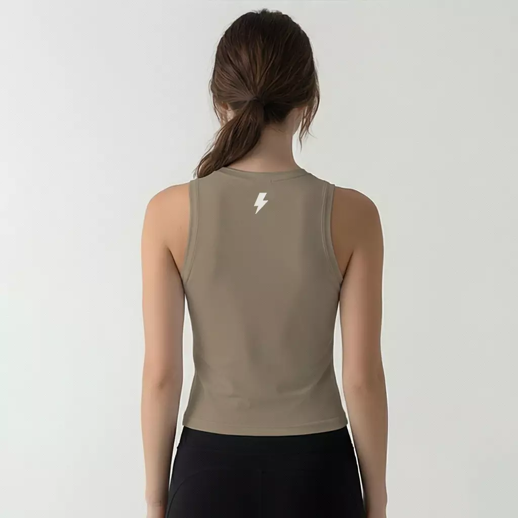 TDACTIVE Kaos Lari Wanita Lengan Pendek Drifit coklat taupe 3stripe tdbolt LSF40